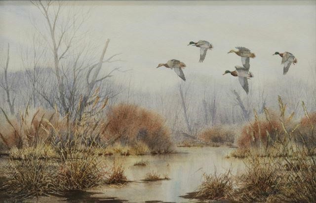 Appraisal: Framed watercolor painting on paper Mallards in Flight signed lower