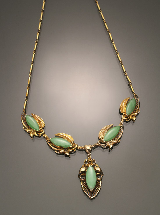 Appraisal: Matinee Length -Karat Yellow-Gold and Green Jadeite Jade Necklace The