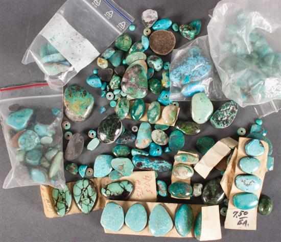 Appraisal: Assortment of turquoise cabochons and beads for jewelry purposes Estimate