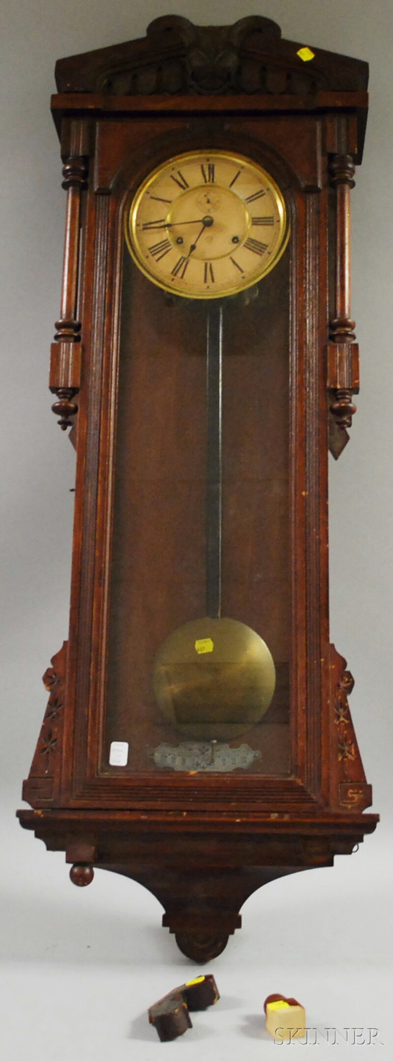 Appraisal: Ansonia Oak Wall Clock with Roman numeral dial and seconds