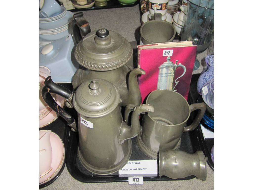 Appraisal: Nine pieces of antique pewter to include tankards hot water