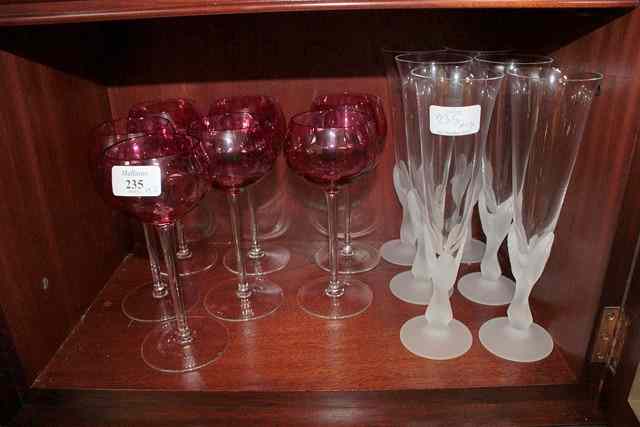 Appraisal: A SET OF SEVEN CRANBERRY GLASS HOCK GLASSES high together