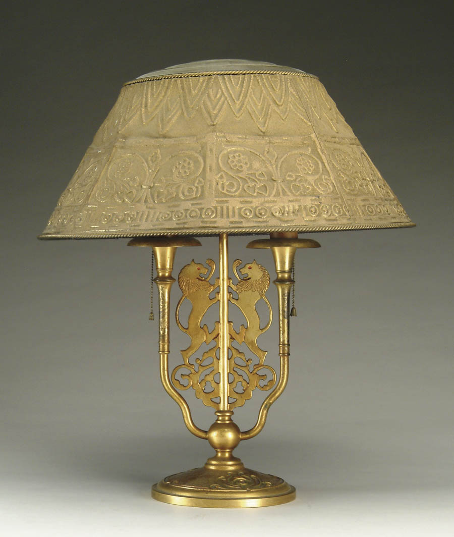 Appraisal: TIFFANY MESH TABLE LAMP Interesting Tiffany shade has bronze mesh