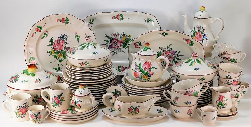 Appraisal: PC Luneville Floral Rose Porcelain Dinner Set France Early th