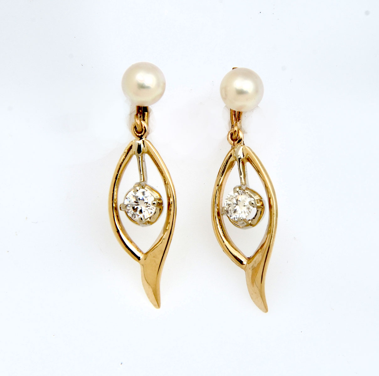 Appraisal: FRENCH MADE - K GOLD DIAMOND PEARL EAR DROPS Yellow