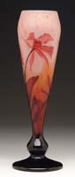 Appraisal: DAUM NANCY IRIS VASE Russet wheel-carved iris blossoms and leaves