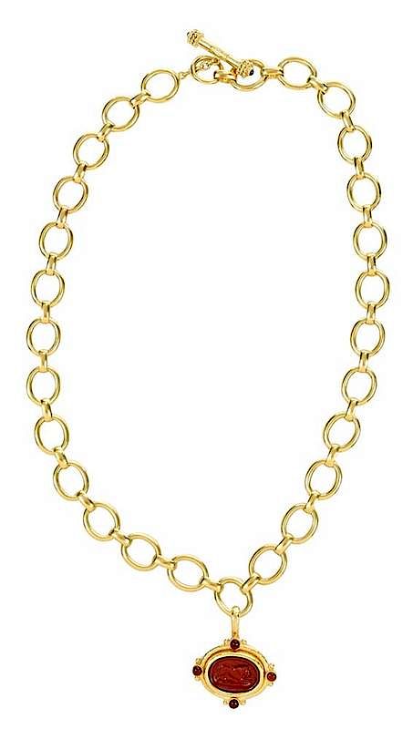 Appraisal: Elizabeth Locke Gold Intaglio Necklace removable hinged bail pendant with