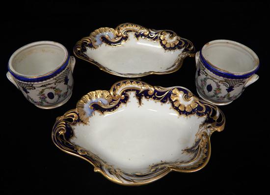 Appraisal: English French porcelain four pieces ivory cobalt blue and gilt