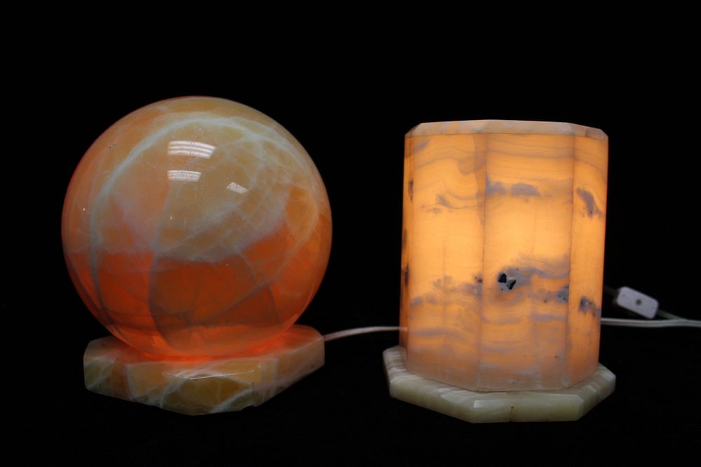 Appraisal: th C Translucent Orange Agate Electric Lamps For your consideration