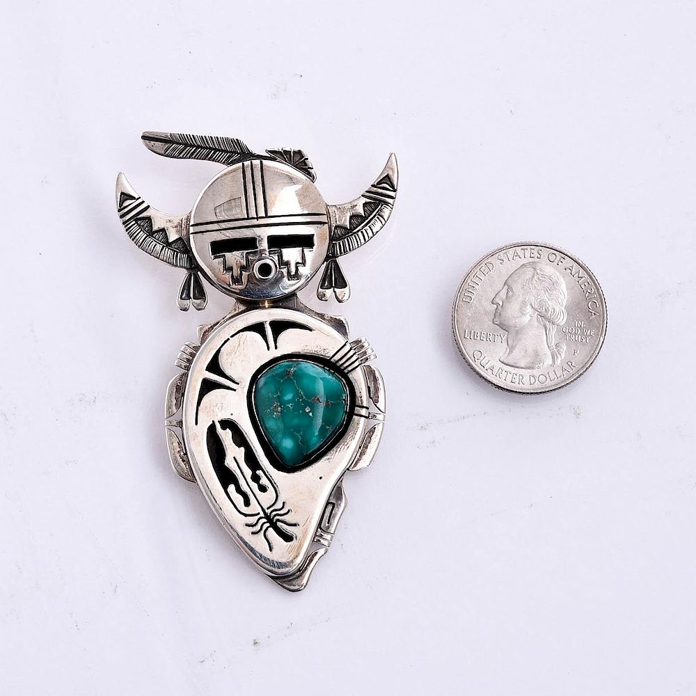 Appraisal: BENNIE RATION TURQUOISE STERLING NATIVE AMERICAN PIN Approx weight g