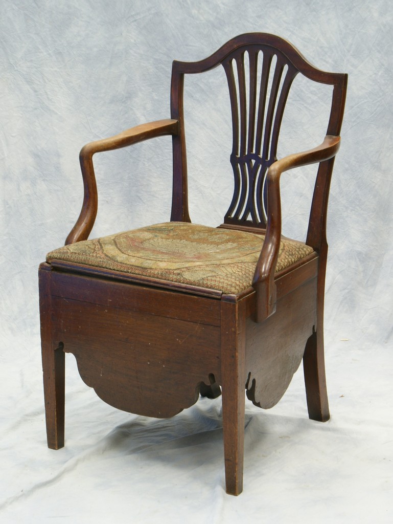 Appraisal: Mahogany Georgian potty chair transitional Hepplewhite back square legs old