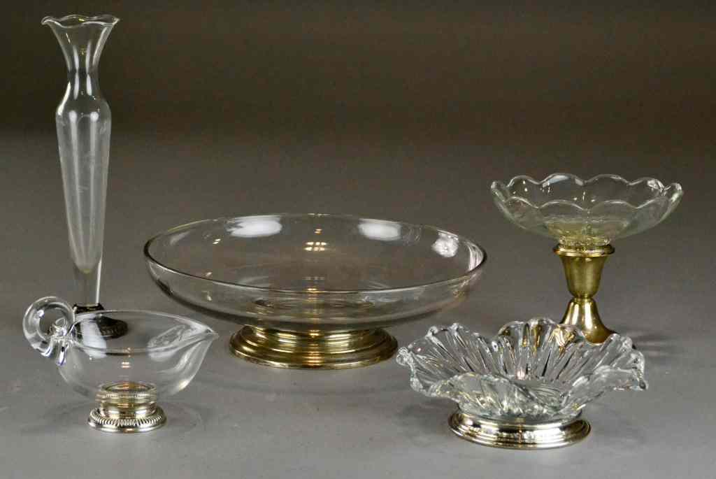 Appraisal: Pieces Sterling Fitted GlassIncluding a large serving bowl a candy