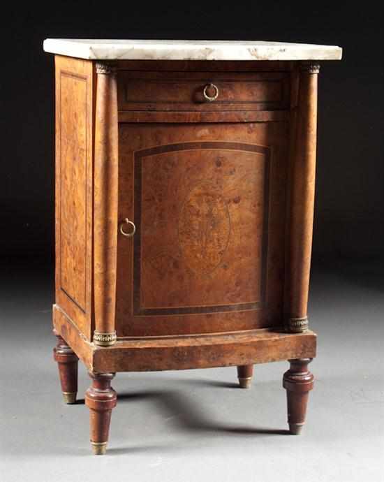 Appraisal: Continental Empire style inlaid burl walnut marble-top side cabinet single