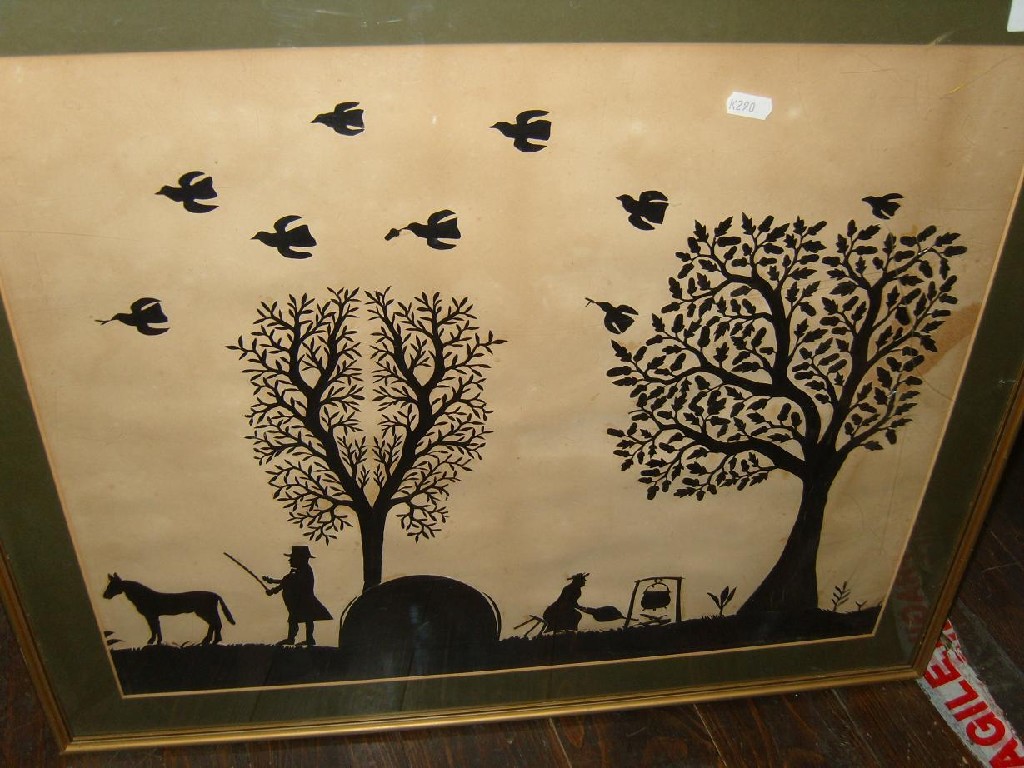 Appraisal: A silhouette picture of a th century style scene with