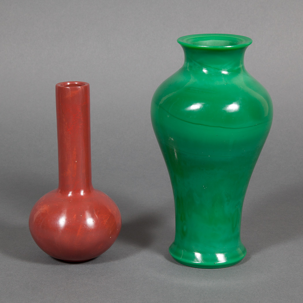 Appraisal: Chinese Green Glass Vase Together with a Chinese Red Glass