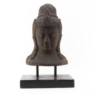 Appraisal: Antique Carved Stone Buddha Head On Stand Antique Carved Stone