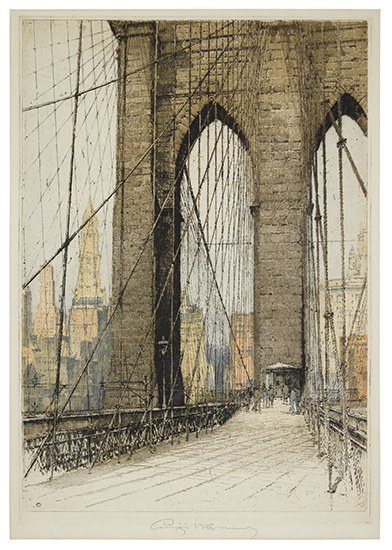 Appraisal: LUIGI KASIMIR Brooklyn Bridge Color etching and aquatint x mm