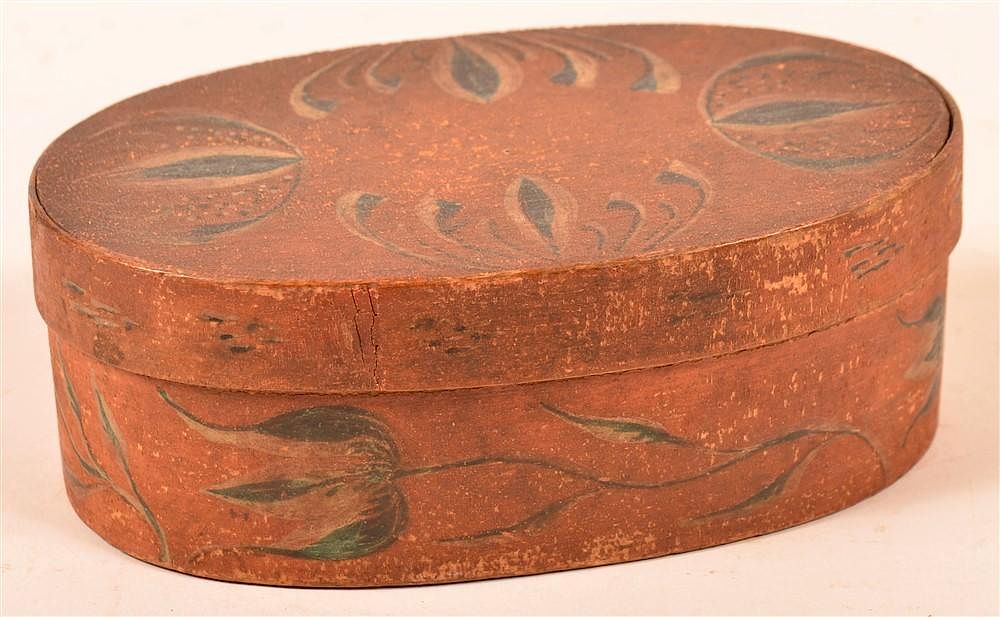 Appraisal: Berks County Paint Decorated Oval Band Box Early th Century