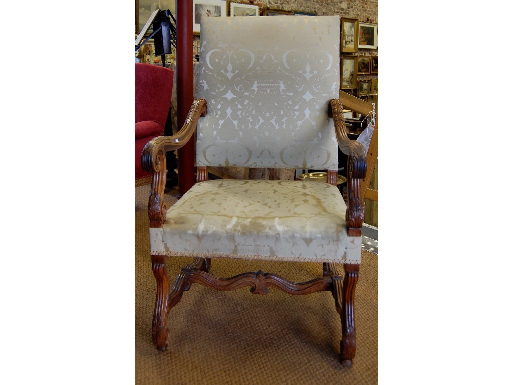 Appraisal: An Italian th century style walnut framed and upholstered open