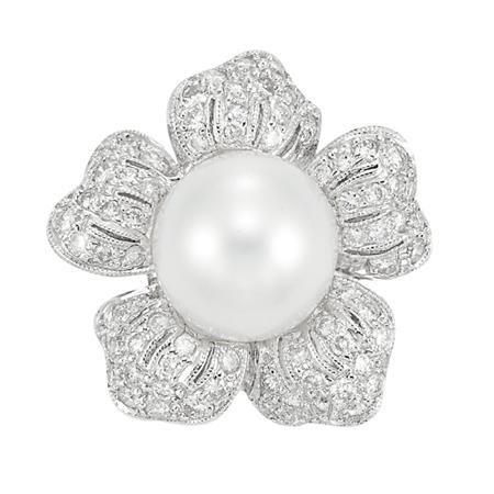 Appraisal: White Gold Cultured Pearl and Diamond Flower Ring Estimate -