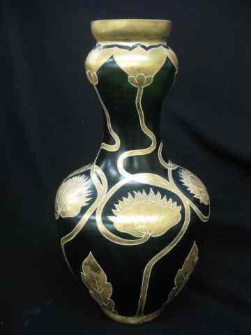 Appraisal: Honesdale Art Glass Vase gold flowering vine on satin emerald