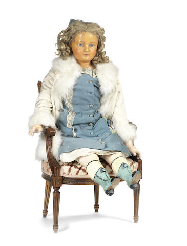 Appraisal: Large wax over composition shoulder head doll German circa The