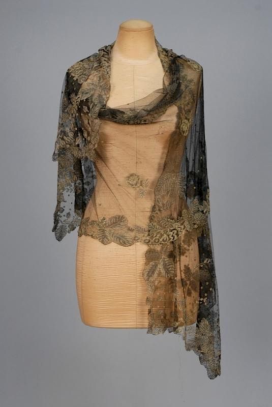 Appraisal: METALLIC EMBROIDERED STOLE EARLY th C Black tulle with metallic