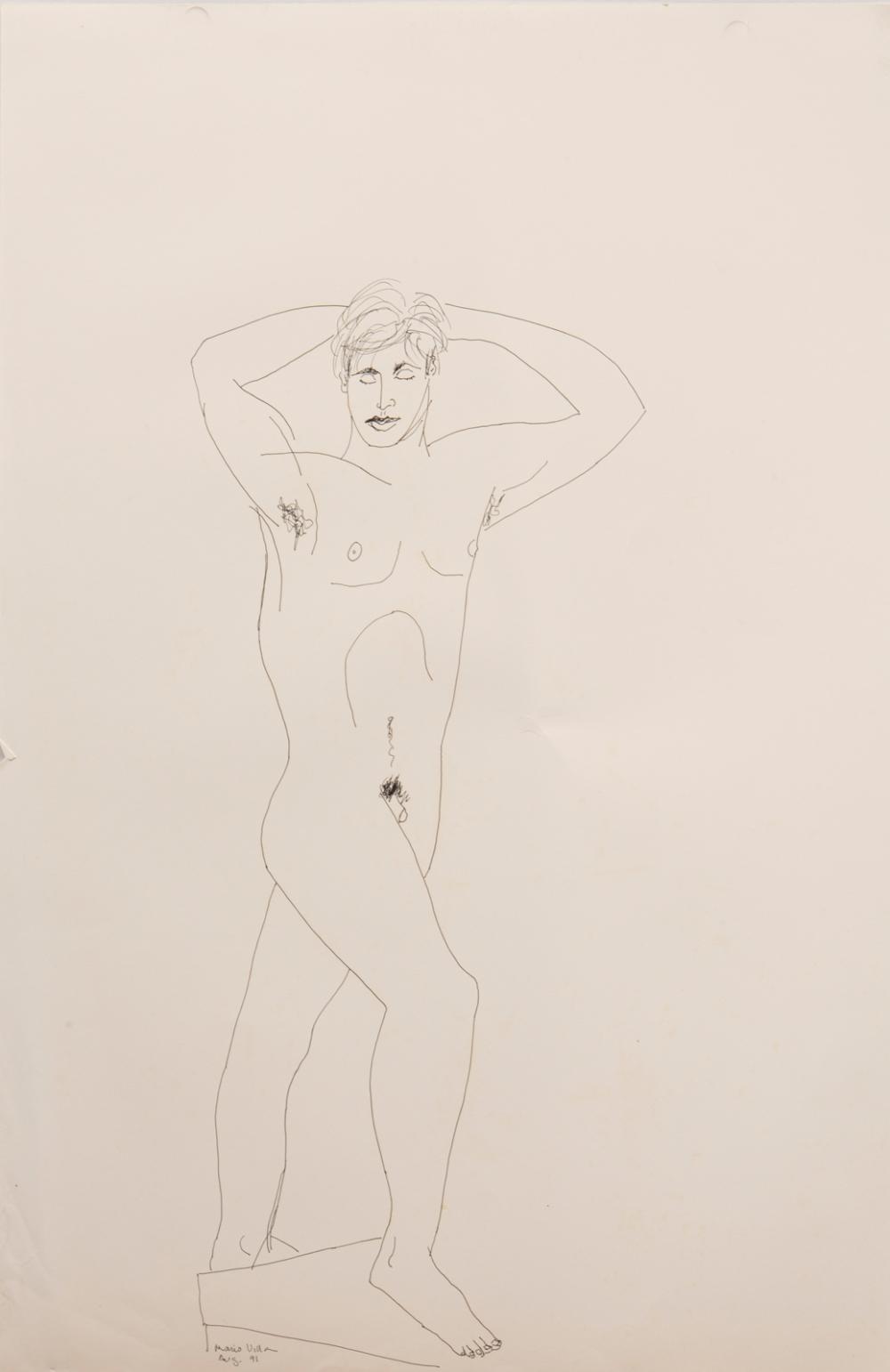 Appraisal: Mario Villa Nicaraguan New Orleans - Standing Male Nude ink