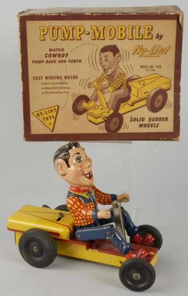 Appraisal: Tin Litho Ny-lint Pump-Mobile Wind-Up Toy Description American Working This