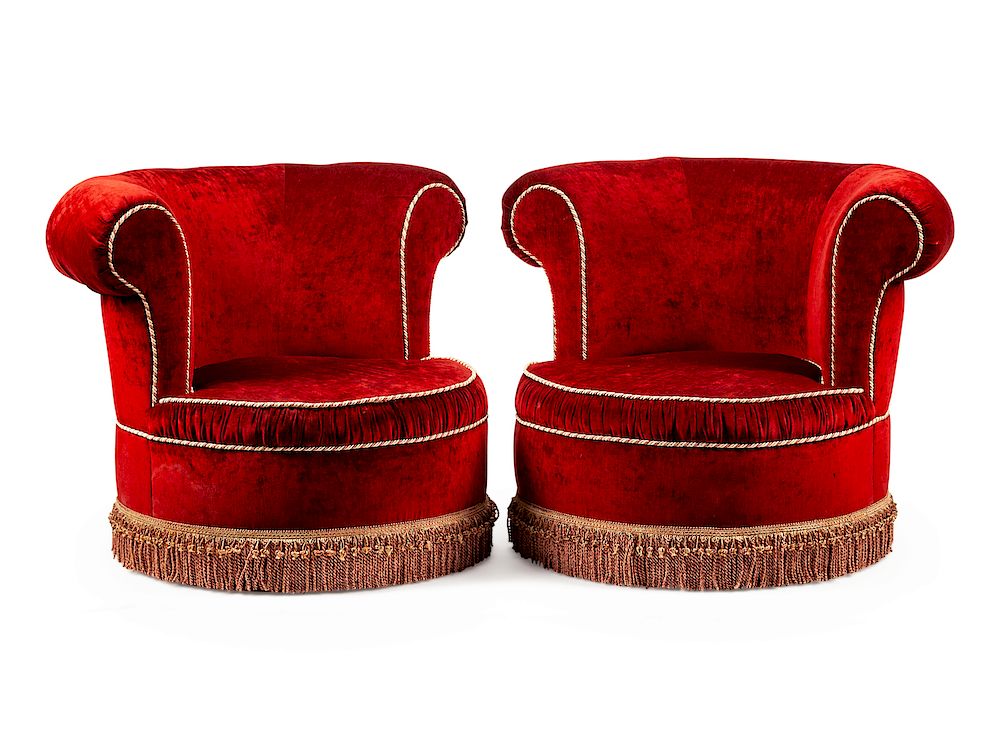 Appraisal: A Pair of Art Deco Style Velvet Upholstered Armchairs A