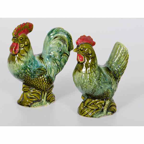 Appraisal: Ceramic Roosters th century a pair of ceramic standing roosters