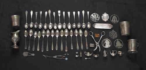 Appraisal: Collection of silver and silver plate to include early coin