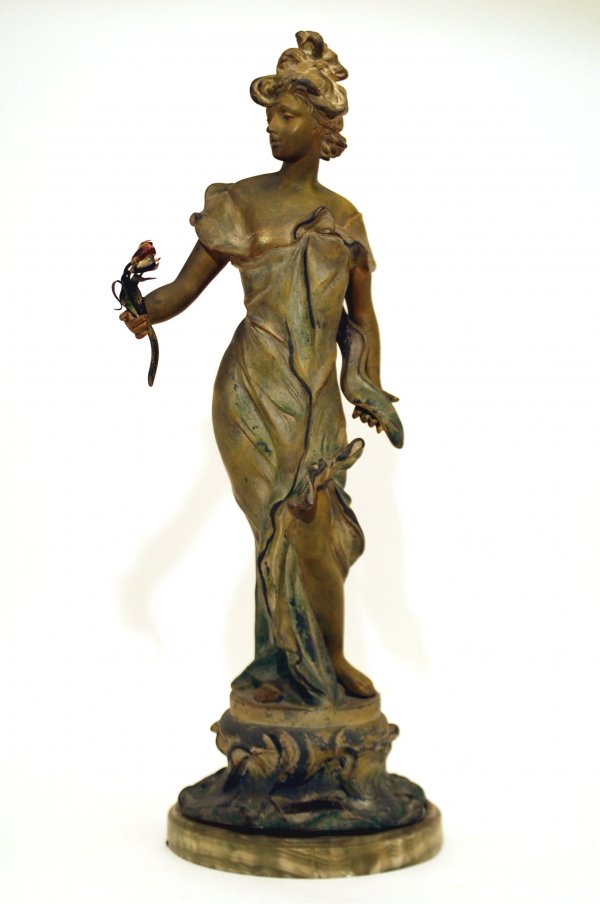 Appraisal: Art Nouveau sculpture of spelter with patinated finish of robed