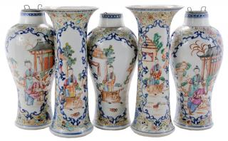 Appraisal: Five late th century Famille Rose three inverted baluster and