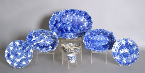 Appraisal: Seven pcs of blue spongeware late th c