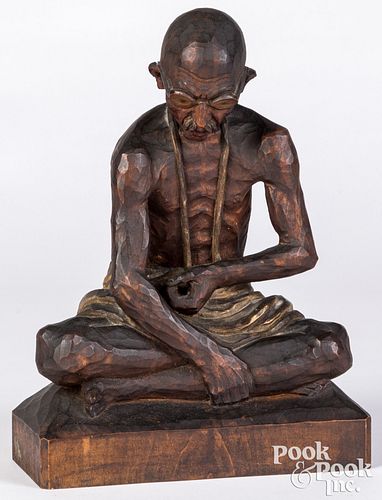 Appraisal: GANDHI CARVED WOOD WHISTLERGandhi carved wood whistler with functioning mechanism