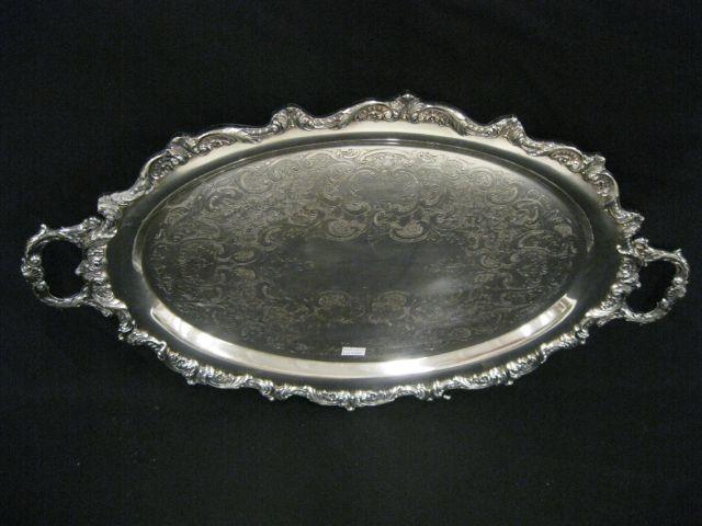 Appraisal: Poole Silverplate Tray Old English footed handled finely engraved fancy