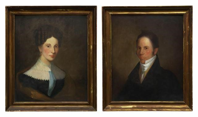 Appraisal: lot of Framed American School oil on panel paintings Portraits