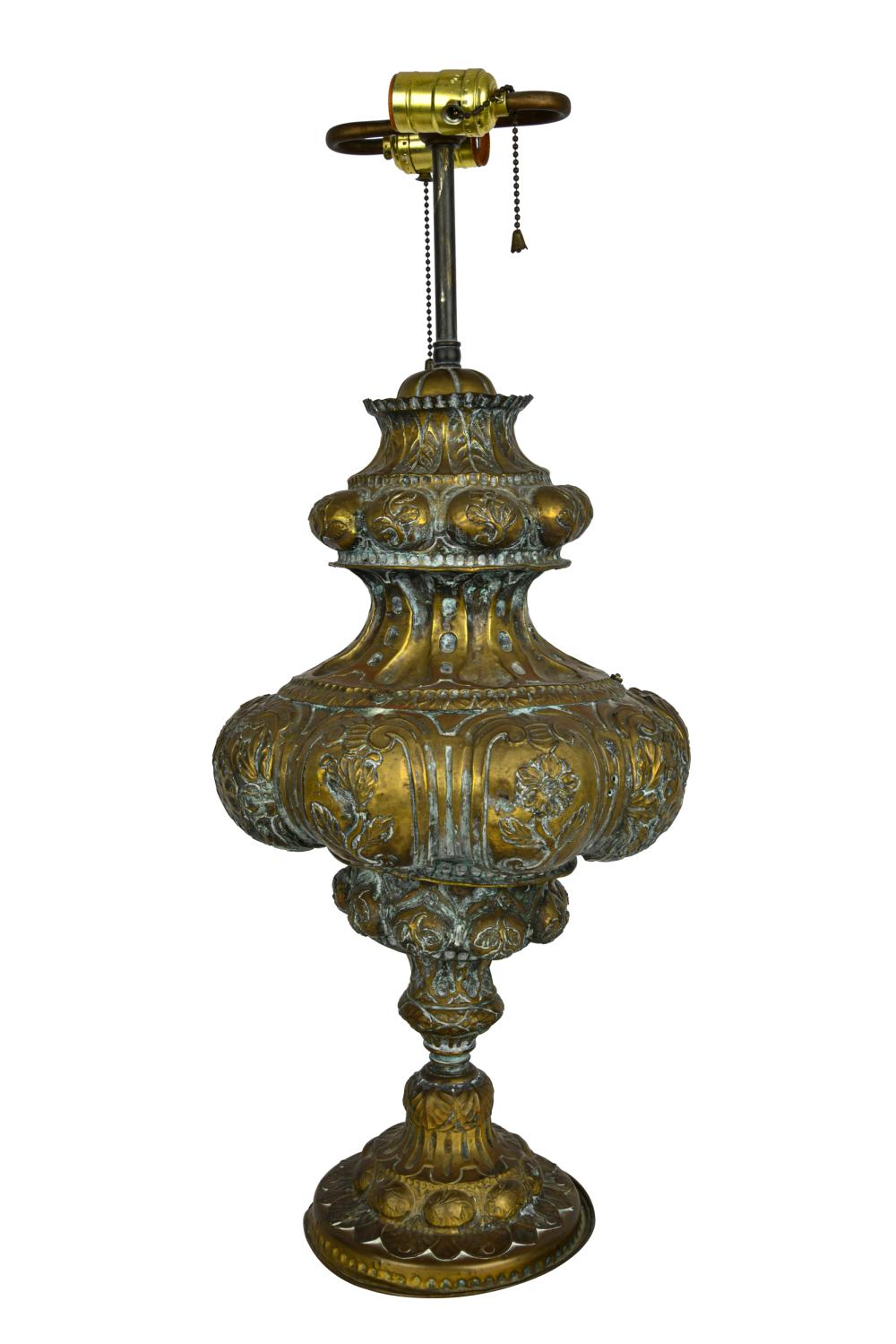 Appraisal: SPANISH HAMMERED METAL TABLE LAMPCondition with some dents and small