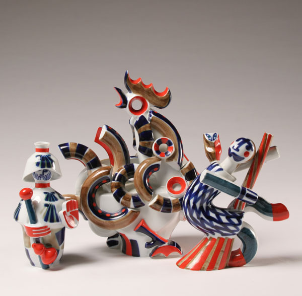 Appraisal: Sargadelos porcelain figures large abstract rooster acrobat with owl and