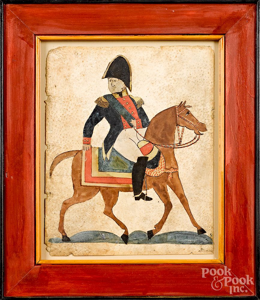 Appraisal: Watercolor cutout of an officer on horseback Exclusive on Bidsquare