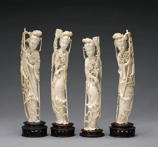 Appraisal: A group of four ivory carvings of beauties th Century