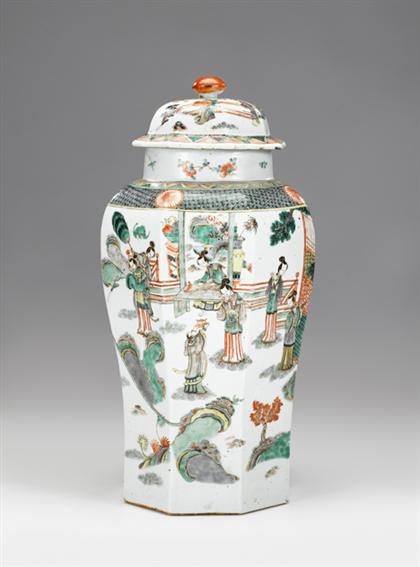 Appraisal: Large Chinese famille verte covered jar kangxi period Of octagonal