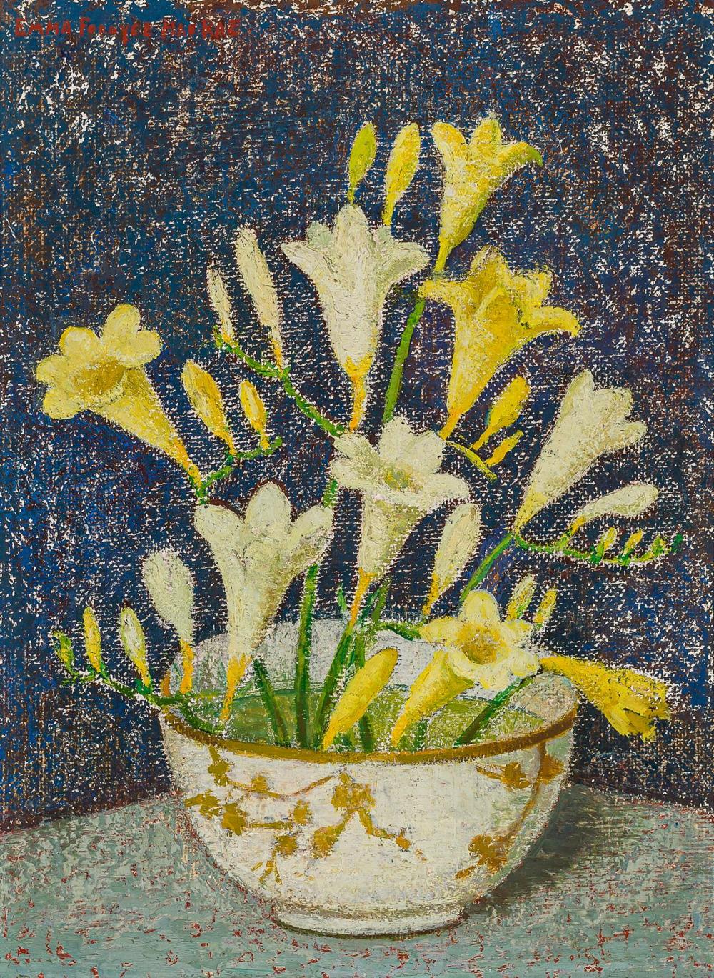 Appraisal: EMMA FORDYCE MACRAE American - White and Yellow Freesias oil