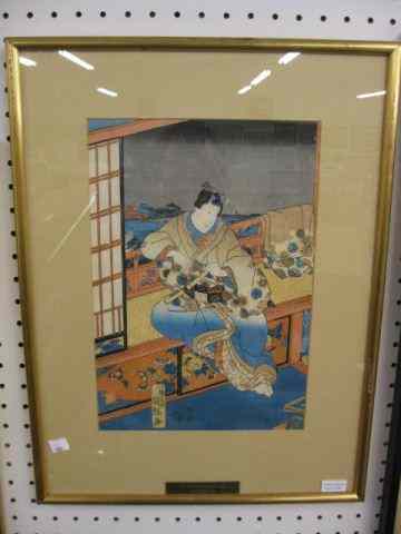 Appraisal: Japanese Woodblock Print flute player at rest '' x ''