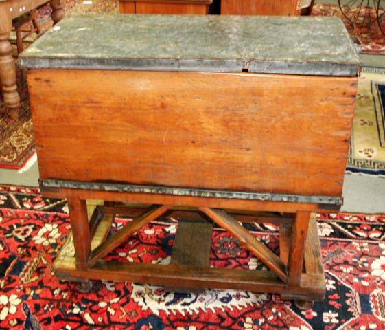 Appraisal: A stained pine and tin dough bin cm wide cm