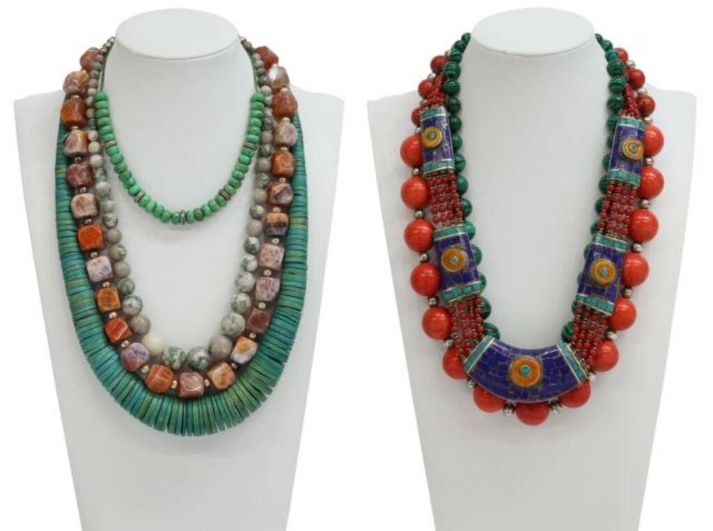 Appraisal: lot of Estate beaded necklaces highlights include graduated malachite-patterned beads