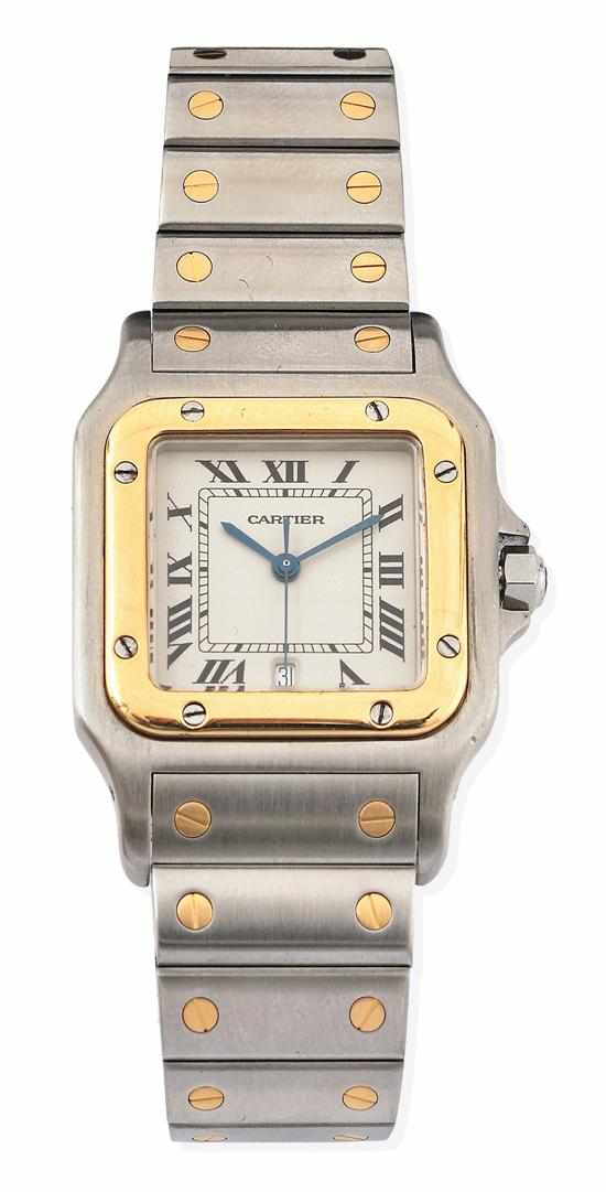 Appraisal: A CARTIER SANTOS WRISTWATCH Quartz movement square off white dial