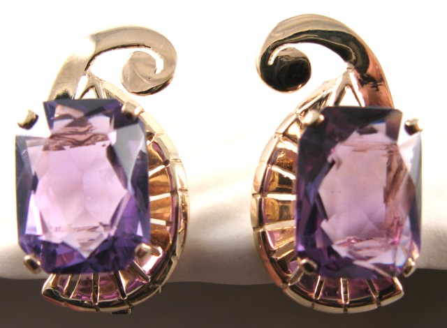 Appraisal: PAIR OF AMETHYST EARRINGS each k yellow gold set with