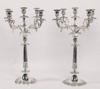 Appraisal: IMPRESSIVE PAIR OF LIGHT SILVER PLATED CANDELABRA HAVING EMBOSSED ANCANTHUS